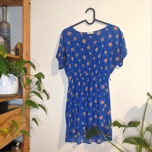 Everly Blue Floral Short Sleeve Dress